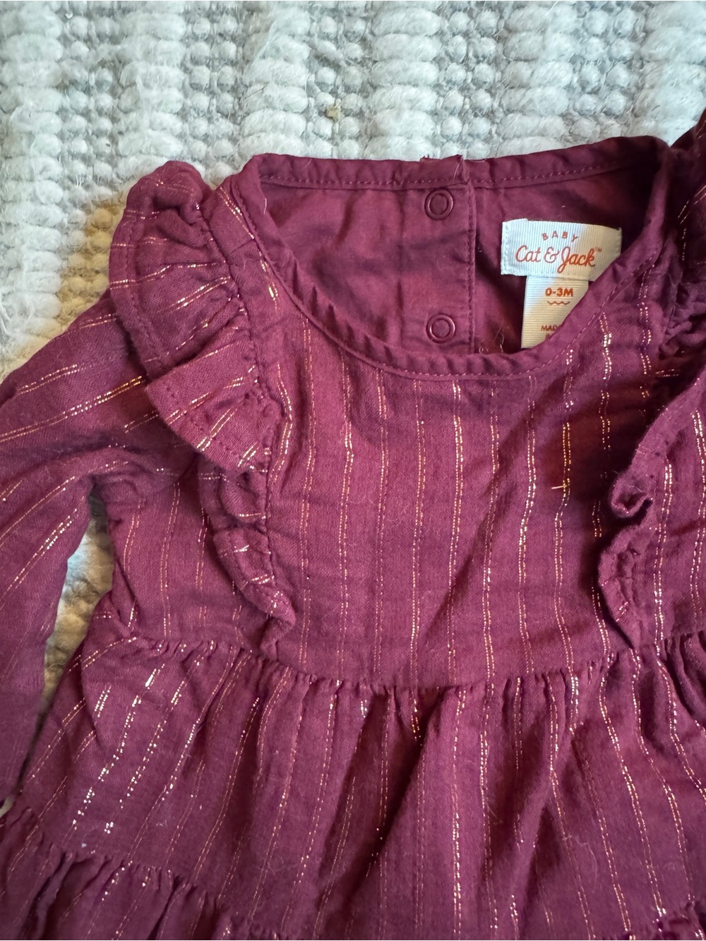 Cat & Jack Burgundy Metallic-Strip Ruffle Dress